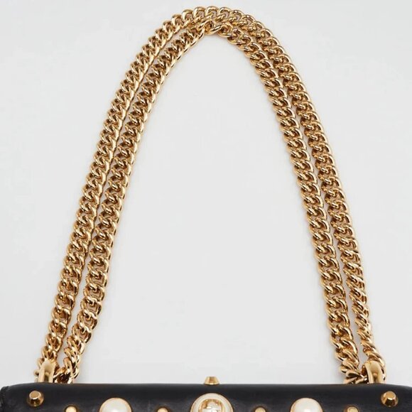 Gucci Black Leather Faux Pearl Stud Padlock Small Shoulder Bag - Picture 8 of 11